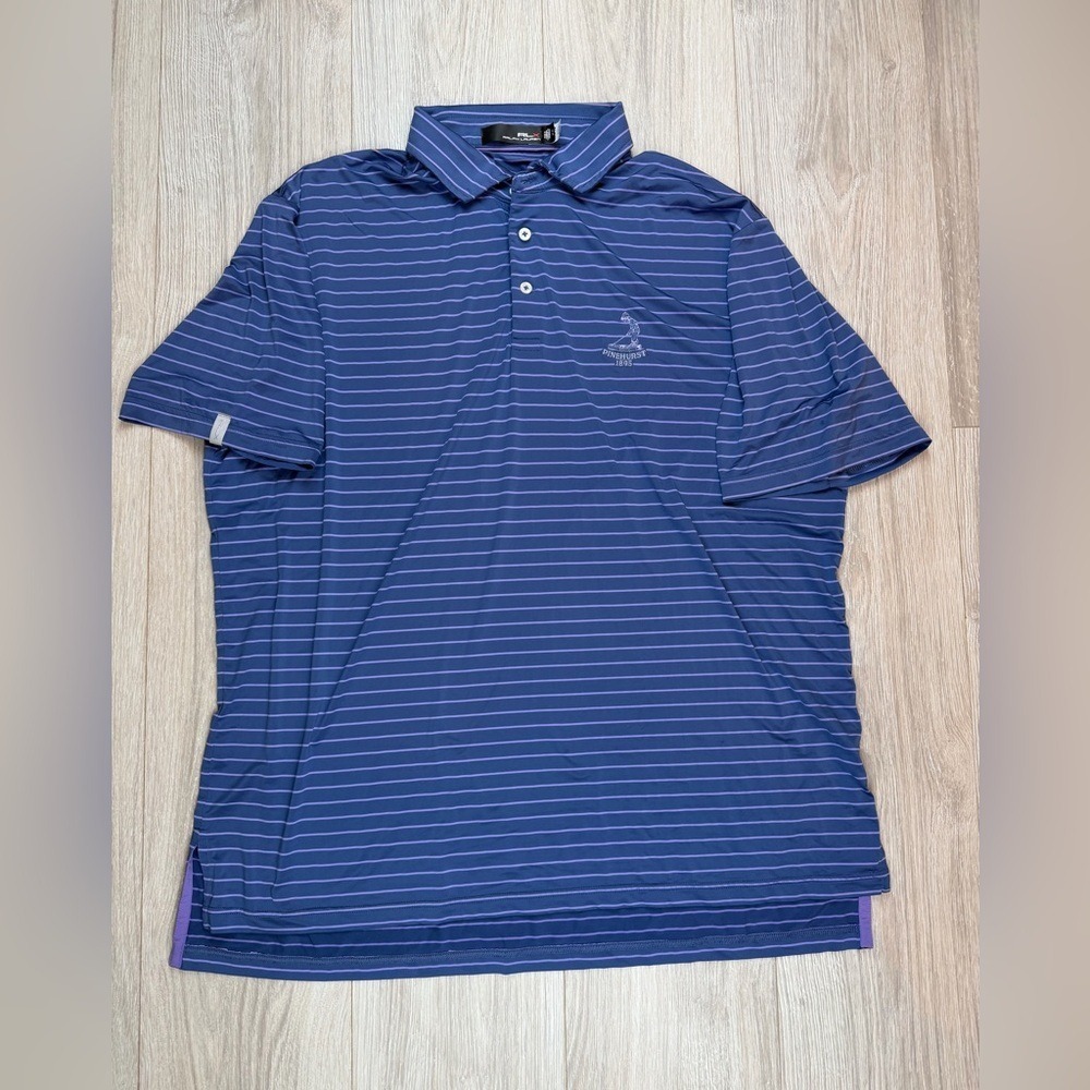 RLX Ralph‎ Lauren Men's XL Blue Stripe Golf Polo Shirt Pinehurst 1895